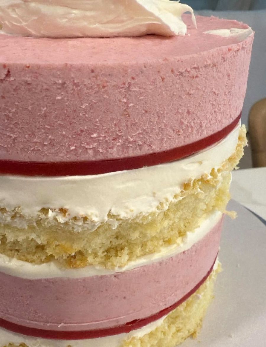 Cut raspberry layer cake